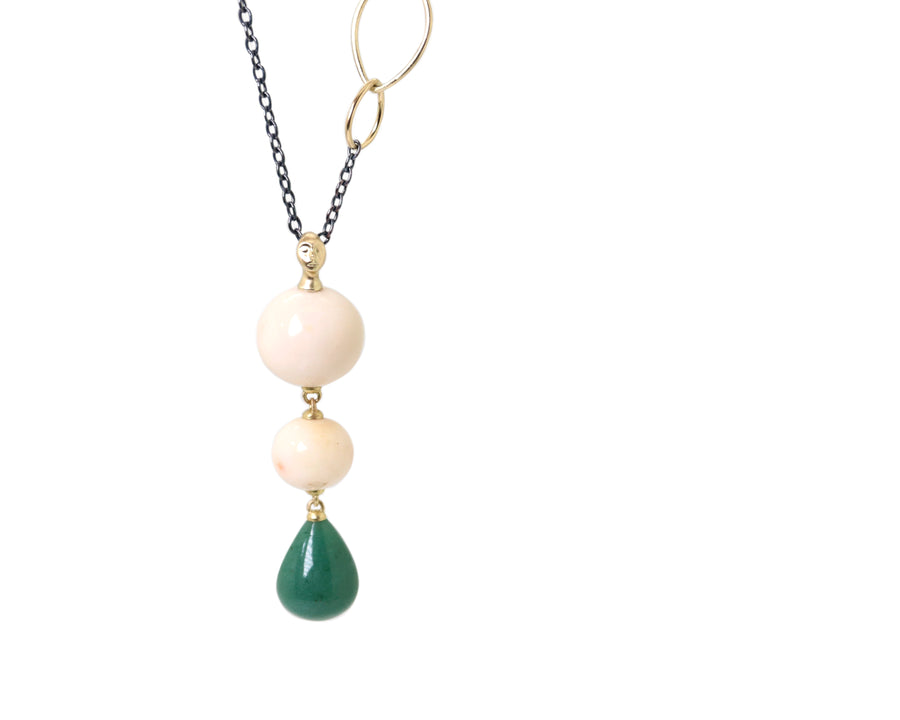 Skipping Stones Coral + Aventurine Cameo Necklace-Hannah Blount Jewelry