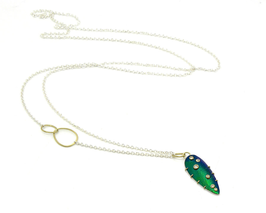 Speckled Diamond Jewel Beetle Wing Vanity Necklace-Hannah Blount Jewelry