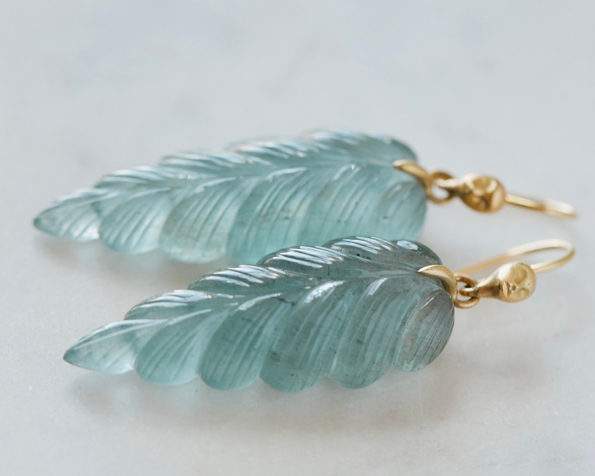 Plumage Aquamarine Figurehead Cameo Earrings-Hannah Blount Jewelry